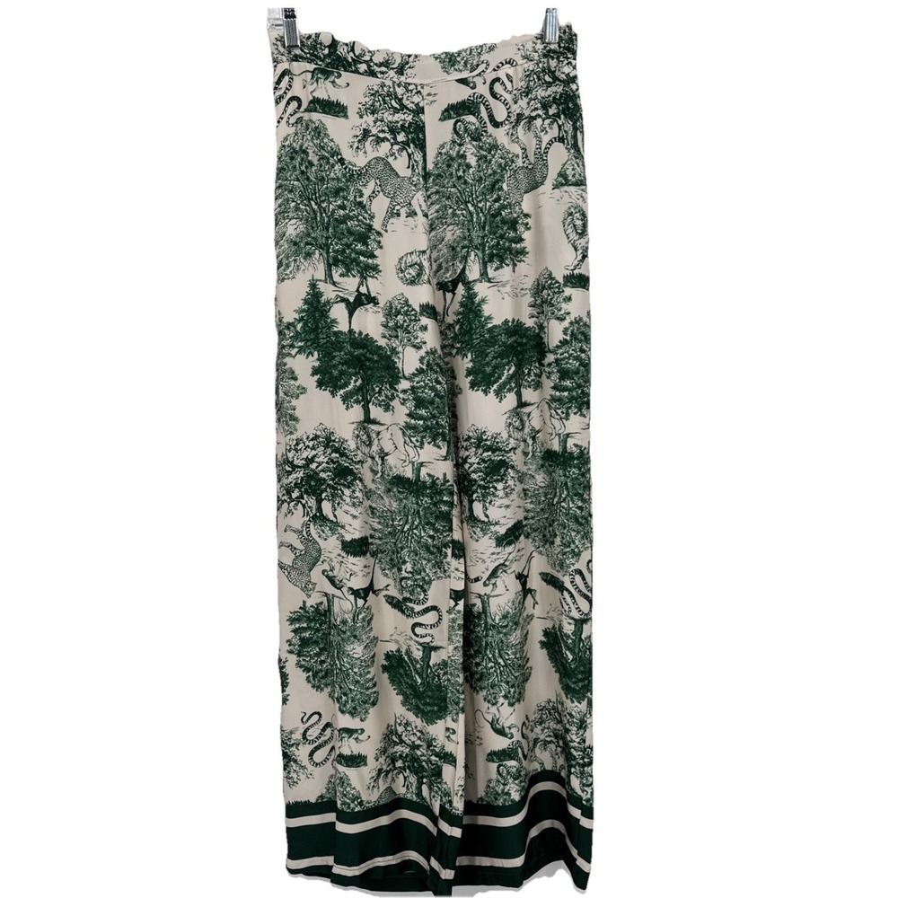 SensUniq Paris Women's Jungle Theme‎ White & Green Wide Leg Pants Size OS
